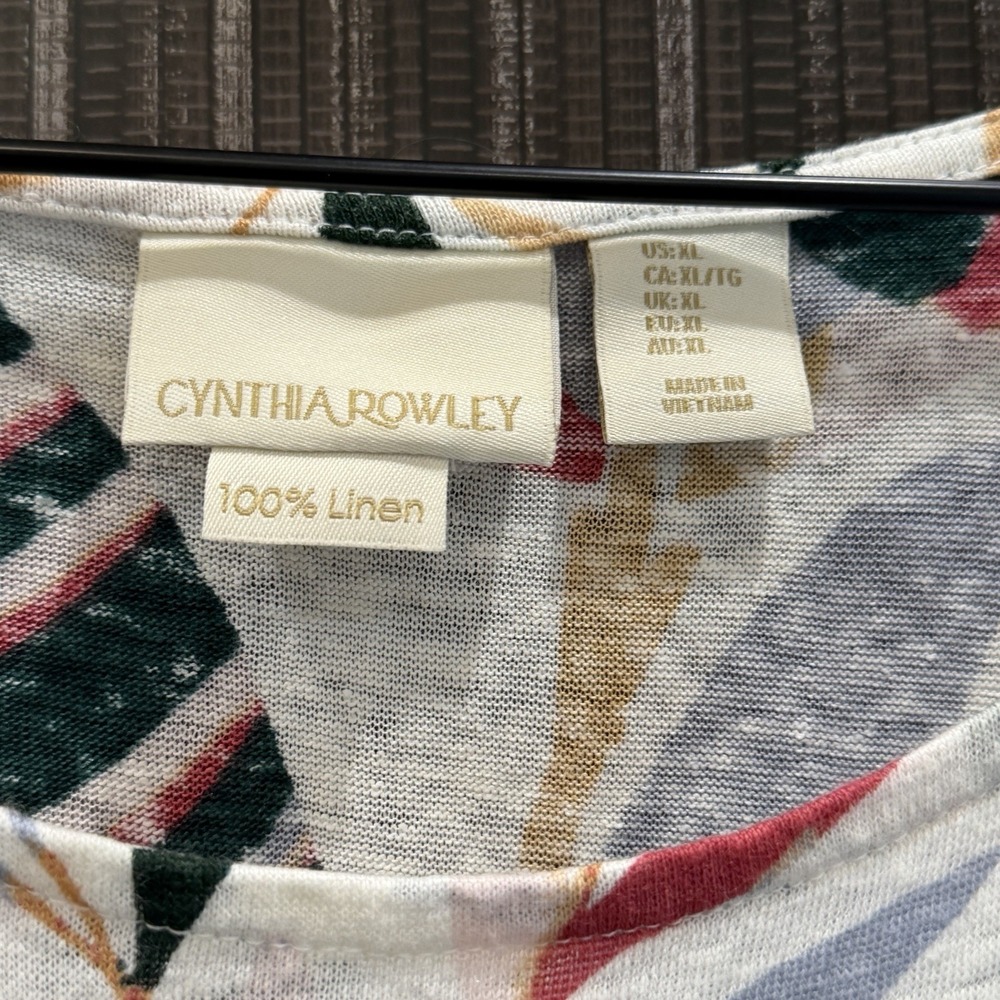 Cynthia‎ Rowley Women Top XL 100% Linen Tropical Leaf Print Short Sleeve Blouse - Picture 2 of 6